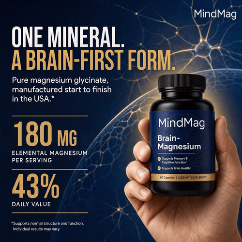 One mineral, a brain-first form - pure magnesium glycinate and 180 mg magnesium per serving