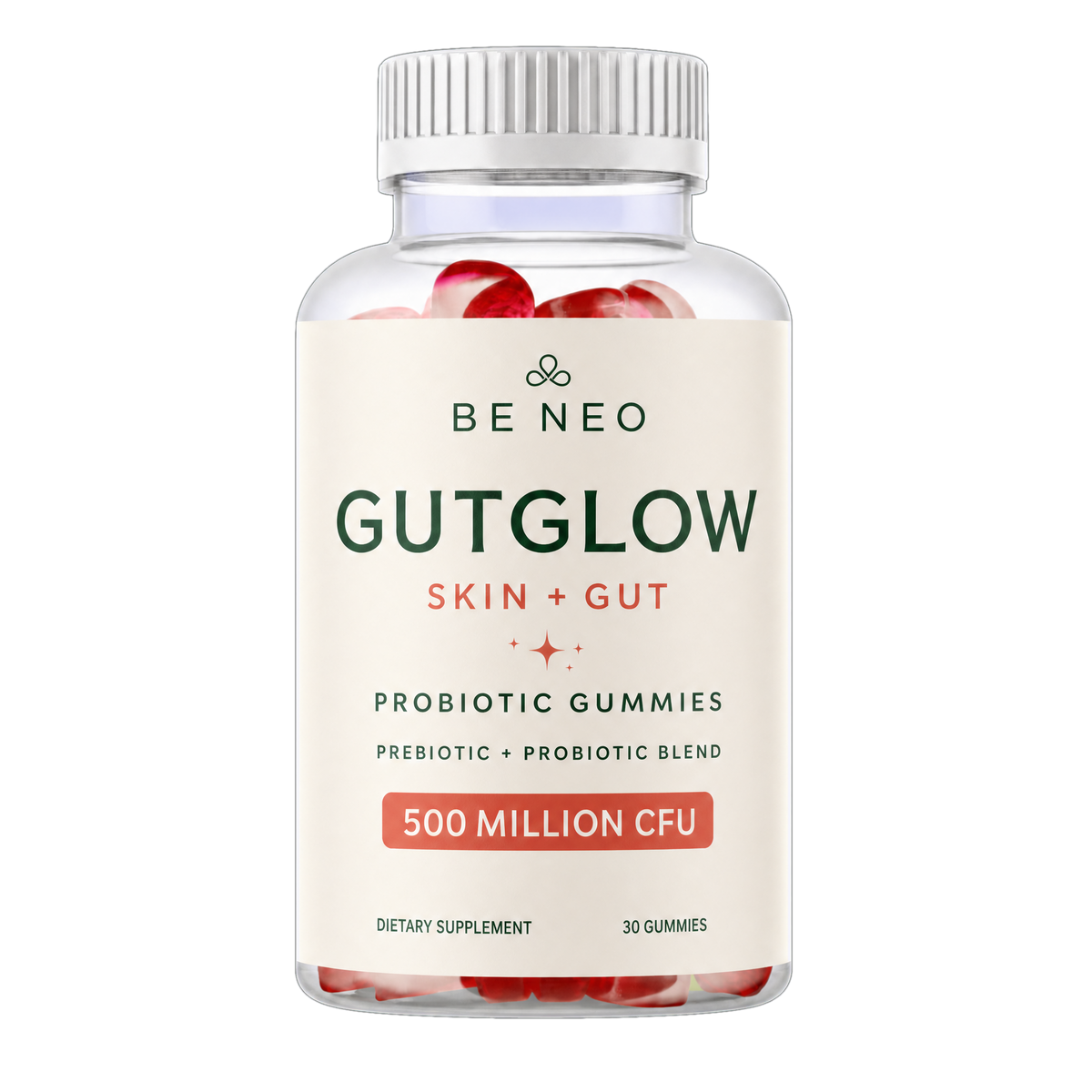 Be Neo GutGlow, free bottle of 30 probiotic gummies included with the 3-bottle flexible plan