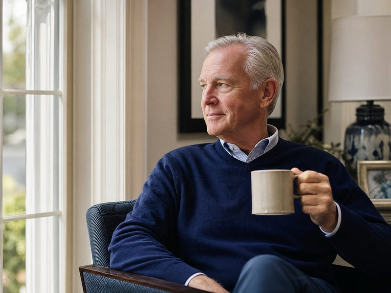 A man in his sixties pausing to think