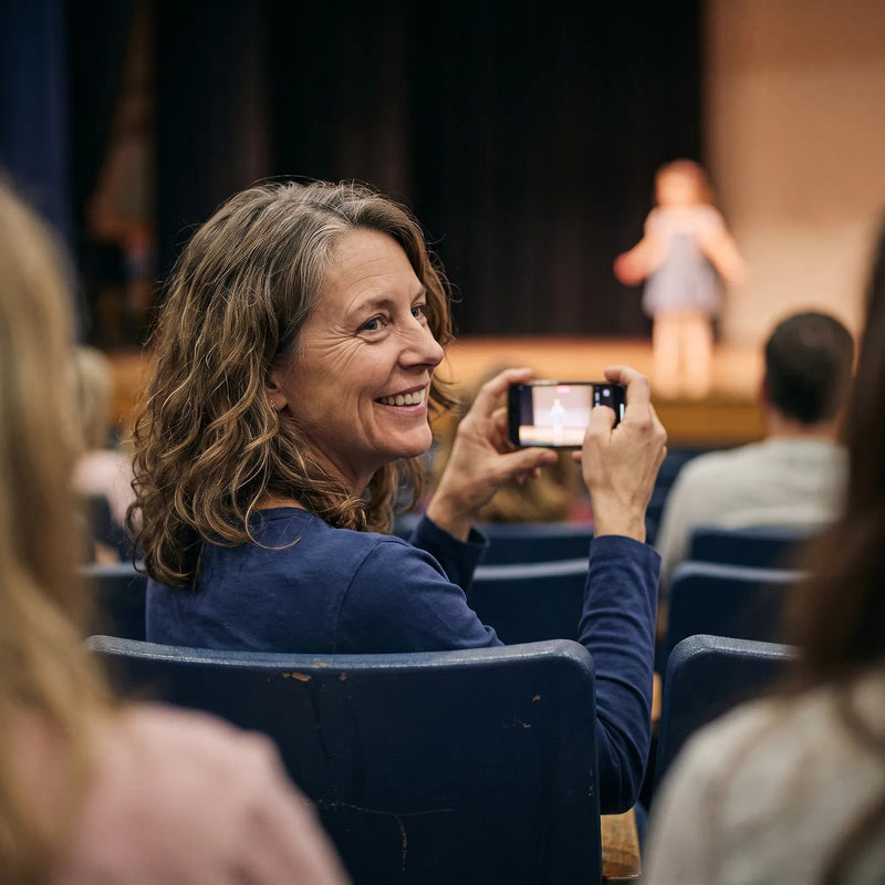A woman in the audience filming her granddaughter’s recital