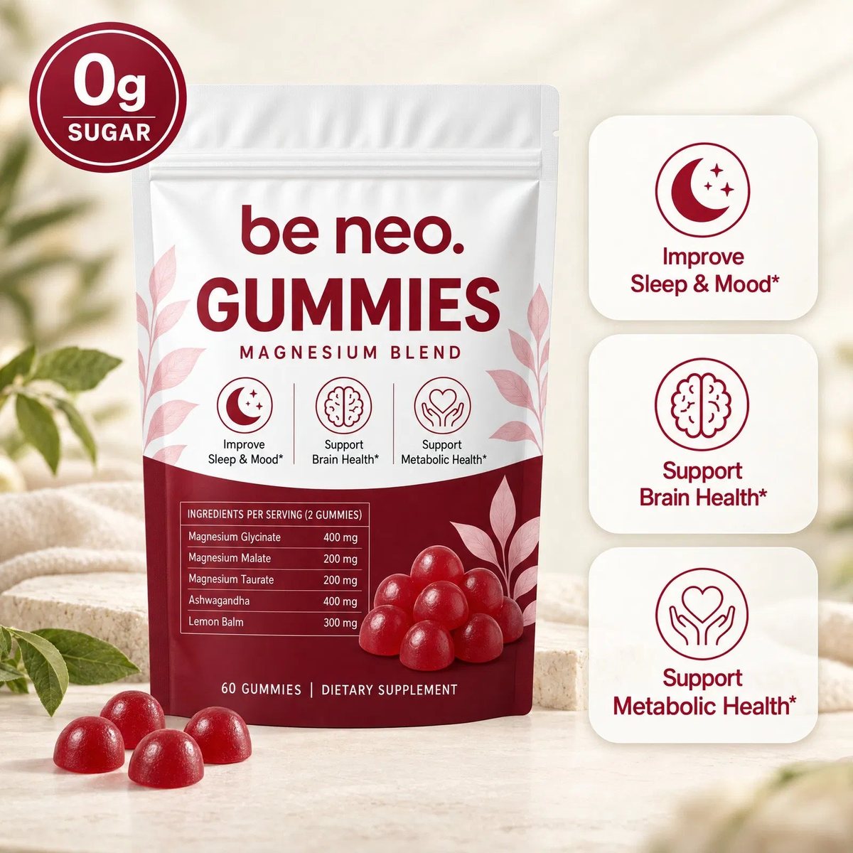 Be Neo Gummies Magnesium Blend pouch &mdash; improve sleep and mood, support brain health, support metabolic health