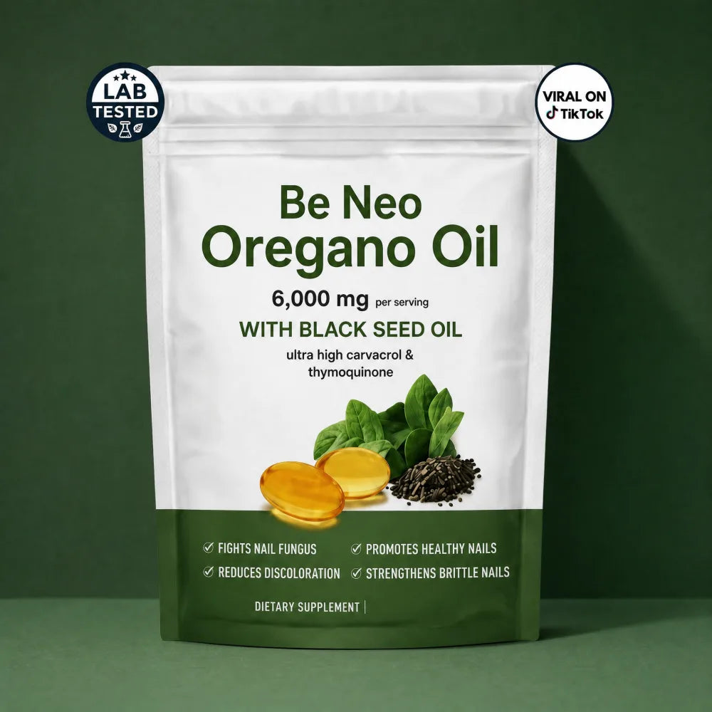 Be Neo Oregano Oil pouch with laboratory tested and viral badges