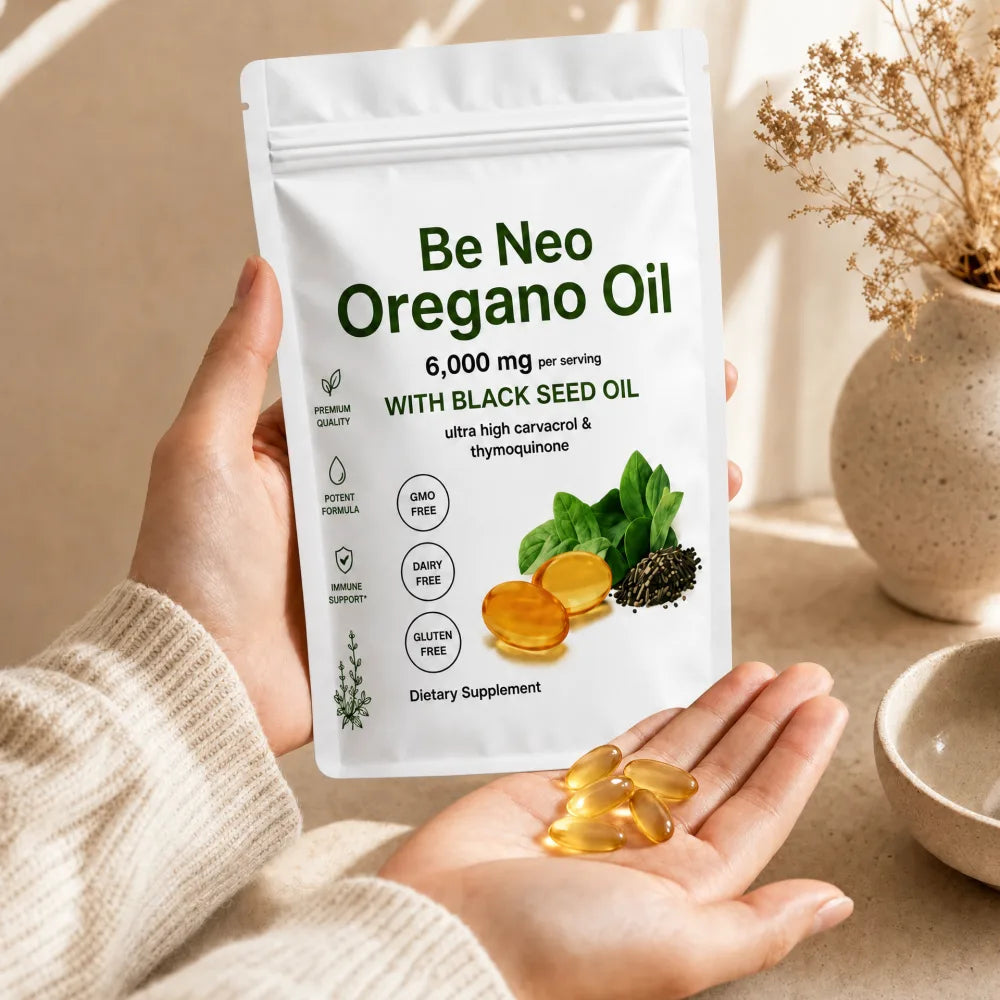 Be Neo softgels poured from the pouch